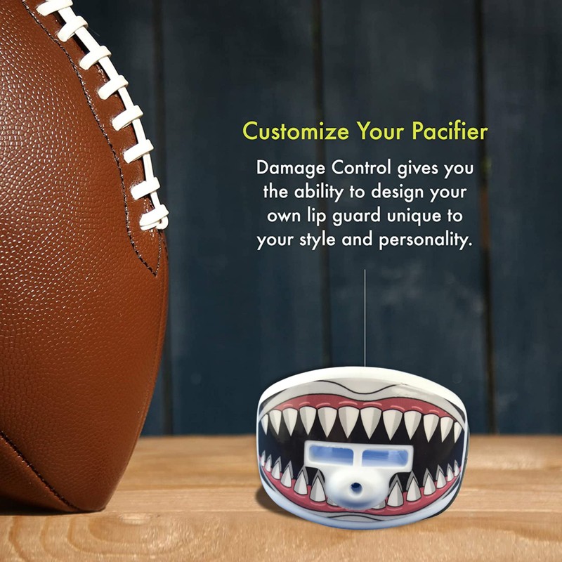 DAMAGE CONTROL Pacifier Mouthpiece – Football Mouthguard with Helmet Strap,