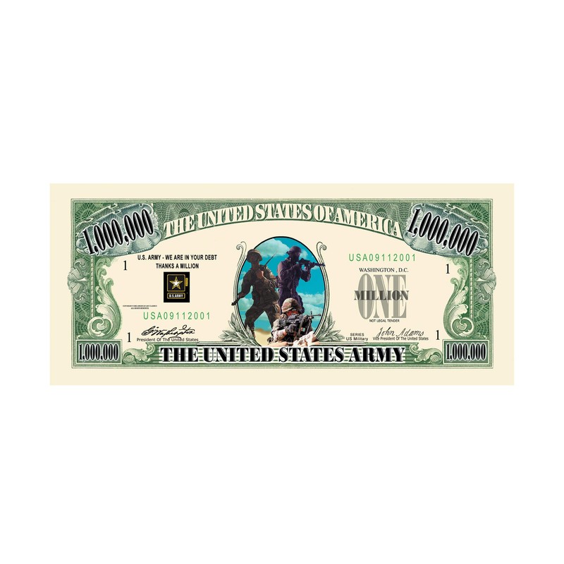 U.S. Army $Million Dollar$ Novelty Bill Collectible