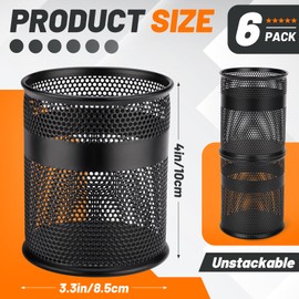 Segarty Pen Cups, 6 Pack Black Steel Mesh Desk Pen Pencil Holder, Round Pen Container Pencil Cups Desk Organizers for Home Office