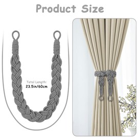 HOTUT Curtain Tiebacks, Pack of 2 Curtain Rope Buckle, Hand Knitted Curtain Tiebacks, Curtain Tiebacks for Home, Office, Living Room, Bedroom, Grey