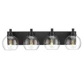 METWET Bathroom Light Fixtures, 4 Light Matte Black Vanity Light, 26 Inch Modern Wall Sconces with Globe Clear Glass Shade, Vanity Lighting Fixtures Over Mirror, VL195-MB-CL-4