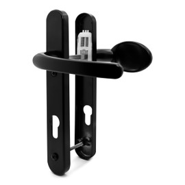 TSS Black UPVC Door Handle Pair Set, Sprung, 92mm PZ (Centres), Lever Moveable Pad, 122mm Screw to Screw (Screw centres), Backplate 245mm x 34mm - Replacement PVC Door Handle in Black
