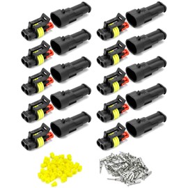 QWORK 10 pieces car plug waterproof connector 2 pin, cable connector plug, for car, truck, motorcycle