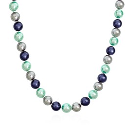 Large Hand Knotted Multi Color Blue Grey Shades Shell Imitation Pearl 14MM Strand Necklace for Women Silver Plated 18 in