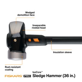 Fiskars PRO 750620-1001 IsoCore 10 lb Sledge Hammer, 36 Inch,Orange/Black