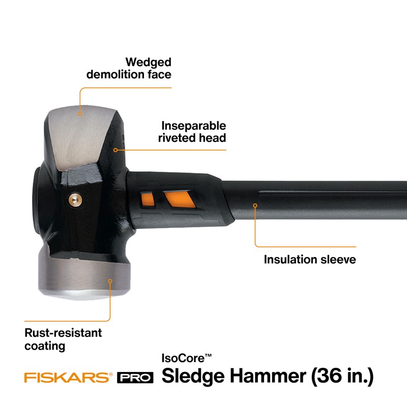 Fiskars PRO 750620-1001 IsoCore 10 lb Sledge Hammer, 36 Inch,Orange/Black