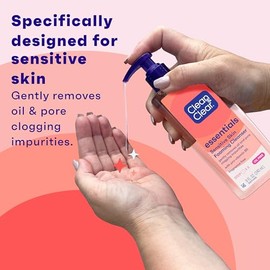 Clean & Clear Essentials Oil-Free Foaming Facial Cleanser, Daily Foaming Face Wash with Pro-Vitamin B5 for Sensitive Skin, Gently Removes Oil & Pore-C