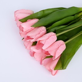 MAFELOE 10 Pieces Artificial Tulip Bouquet, Simulation Flowers for Home Office Hotel Wedding Decoration DIY Arrangement- Pink