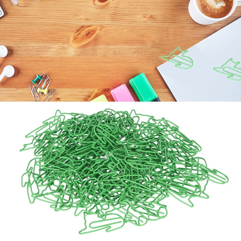 100 Pcs Green Cute Paper Clips Cat Shaped Fun Bookmark