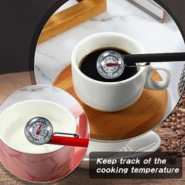 Xuhal 6 Termómetros de Cocina de Acero Inoxidable con Tallo Rojo de 5 Pulgadas de Largo Termómetro con Esfera de 1 Pulgada Termómetro de Alimentos de Espumar Leche (Negro, Rojo)