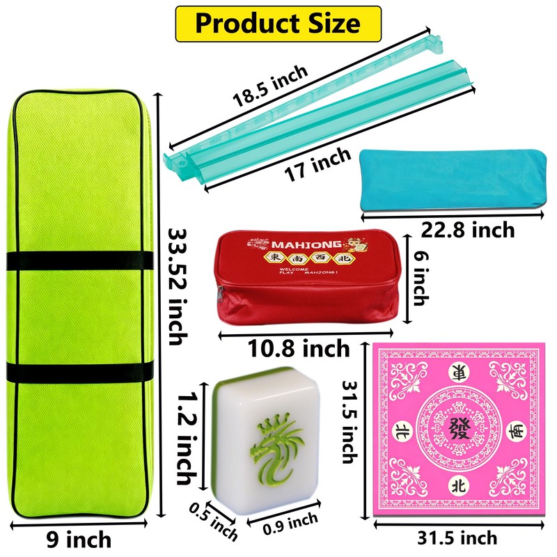 YINIUREN Mahjong Tile Set Green American Mahjong Tile Set