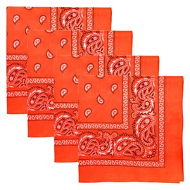 Motique Accessories 22 Inch Neon Paisley Bandana - Set of 4 Orange