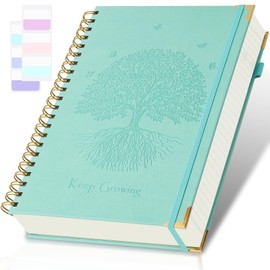 Spiral Notebook, College Ruled Notebook, 8.5" x 11", 300 Pages Leather Journals for Writing, A4 Hardcover Journaling Notebooks for Work School, 24pcs Tabs, Large Embossed Journal for Women Men, Teal