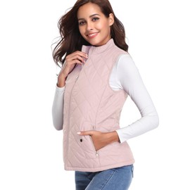 Fuinloth Women's Quilted Vest, Stand Collar Lightweight Zip Padded Gilet Light Pink M