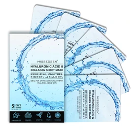 MISSEDSEN Hyaluronic Acid and Collagen Sheet Mask, Hydrating and Firming Face Mask, 5 Pack