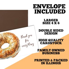 Amanda Creation Thank You For Everything Bagel Themed Pun Single (1) All Occasion Blank Greeting Card To Send To Friends & Family, 4x6 (when folded) Fill In Greeting Note Card