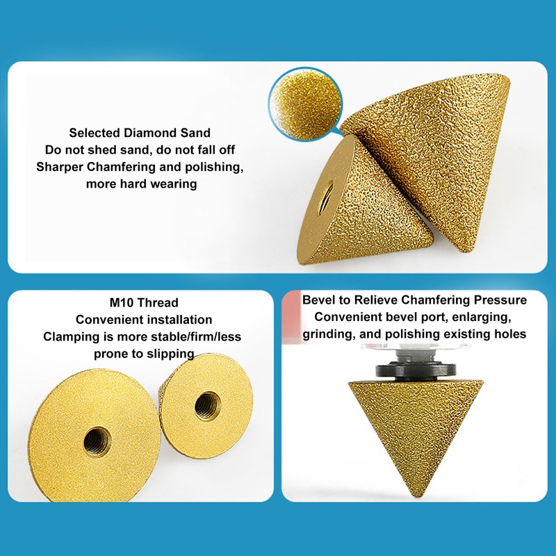 Diamond Beveling Chamfer Bit M10xD50mm Hole Enlarging Shaping Chamfering Bit
