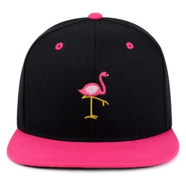 Flamingo Hip-Hop Snapback Hat Embroidered Black and Pink Two Tone Baseball Cap Bird Pink