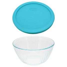 Pyrex 7402 6-Cup Sculpted Glass Mixing Bowl and 7402-PC 6/7-Cup Turquoise Lid - Made in USA