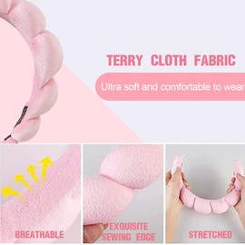ZKSXOA Headband Women Spa Facial Headbands Sponge Padded Soft Terry Towel Cloth Hair Band for Skincare Makeup Removal,Face Washing 2pack (pink white)