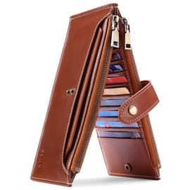 Yongheng Men's Card Wallet, 13 Compartments, Large Wallet with Coin Compartment, Men's Wallet with RFID Protection, Leather Wallet in Portrait Format, Men's Wallet with RFID Protection, Wallet, brown