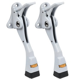 2 Packs Heavy Duty Kickdown Door Stopper, One Touch Adjustable Kickdown Door Stop for Heavy Doors, 4 in Metal Door Kickstand with Rubber Tip & Wall Protectors for Wide Doors- White