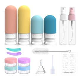 Lovgrin - Juego de botellas de viaje, paquete de 17 recipientes de viaje de silicona, artículos de tocador multifuncionales de tamaño de viaje, esenciales de viaje portátiles para artículos de