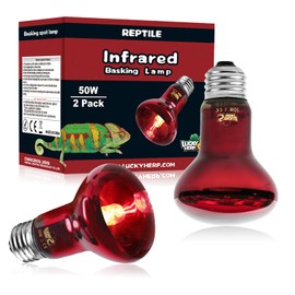 LUCKY HERP Infrared Heat Lamp 50W 2 Pack，Reptile & Amphibian Basking Spot Light Bulbs, Red Heat Lamp Bulbs for Reptiles, Bearded Dragon, Turtle, Lizard, Snake, Chicken