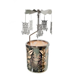 adkinzim Rotary Candle Holders Spinning Tealight Holders Carousel for Tabel Decoration for Children Friend (Silver owl)