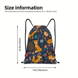 Richugui Cute fox Drawstring Bags Beautiful floral pattern Gym Drawstring Bags Sport Waterproof Draw String Back Cinch Sack Backpack Bag For Men Women