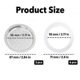 Zickupy 8Pcs Moka Pot Gaskets & Filters for 6-Cup Coffee Makers