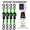 Retractable Ratchet Strap (4 Pack), 1" x 12' Heavy Duty