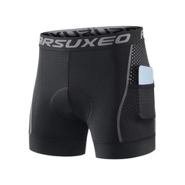ARSUXEO Cycling Underwear Men With Pockets 4D Padded Bike Shorts Bicycle Biking Cycling Shorts Grey Size X-Large