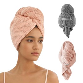 YWKJDDM Microfibre Hair Towel Wrap, 2 Pack Large Hair Turban Towel, 100 * 60cm Anti-frizz Hair Turbans for Wet Hair Hair Turbans for Women Girls(Grey, Pink)