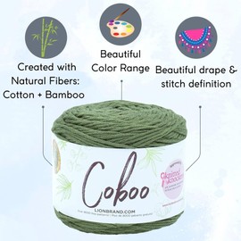 Lion Brand Coboo Olive 835-132 (3-Skeins - Same Dye Lot) DK Light Worsted #3 Cotton, Bamboo Yarn for Crocheting and Knitting - Bundle with 1 Artsiga Crafts Project Bag