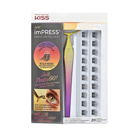 KISS imPRESS Press-On Falsies Eyelash Clusters Kit, Natural, Black, No Glue Needed, Fuss Free, Invisible Band, Natural, 24 Hours, No Damage, No Sticky Residue, Gorgeous, Quick & Easy | 20 Clusters