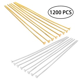 1200 Piece Head Pins Jewellery Chain Pins Set 20 mm 25 mm 30 mm Gold-Plated Head Pins Silver-Plated Head Pins Rivet Pins Head Pins Jewellery Making for Crafts DIY Jewellery Making Jewellery