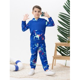 Ayzozuy Tween Boys Clothing 2 Piece Outfit Boys Reflective Splash Ink Print Hoodie Sweatpants Pants Fall Casual Clothing Set(7-8T)