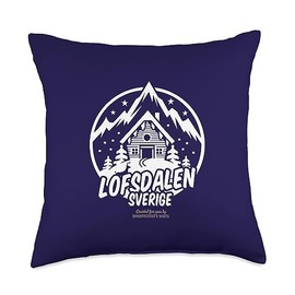Lofsdalen Sweden Ski Area Merch Designs Sweden Ski Resort Mountain Chalet in Lofsdalen Throw Pillow, 18x18, Multicolor
