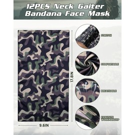 Cuffbow 12 Pack Neck Gaiters Face Mask Bandana Balaclava for Men Women Cooling Neck Gaiter summer UV Sun Protection Scarf(Classic)