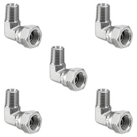 Racewill 5 Pack 90 Degree Elbow Hydraulic Adapter Fittings: 1/4" NPTF Male x 1/4" NPSM Female, with Protection Cover Hydraulic Hose Swivel Crimp Connector