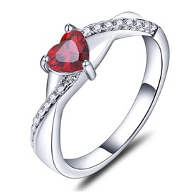 YL 925 Sterling Silver Engagement Ring Heart Cut 5MM Created Ruby Infinity Ring for Women-size8