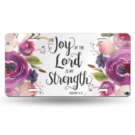 The Joy of The Lord is My Strength Front License Plate Aluminum Decorative License Plates Funny Metal Car Plate 6"X12" Novelty Vanity Tag Cover with 4 Holes Car Decor Accessory