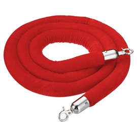 PATIKIL 2.4m Red Velvet Stanchion Rope, 8 Feet Crowd Control Barrier Rope with Snap Hooks for Posts Stands Queue Divider of Hotel Theater, Silver