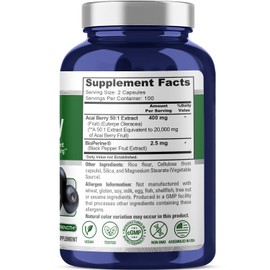 NusaPure Acai Berry Capsules 20000mg | 200 Veggie Caps | Non-GMO, Extract 50:1, Bioperine