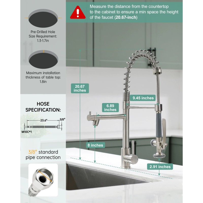 FLG Brushed Nickel Kitchen Faucet Single Handle Spring Faucet with