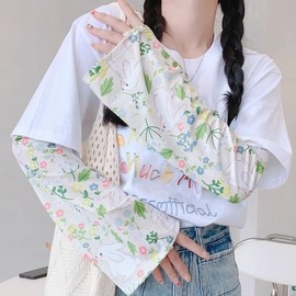 Women's Summer Ice Silk Leg & Arm Cool Sleeves - Breathable, Loose Fit with Small Floral Sunshade Free Size/Cherry Donut 15ea