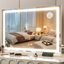 FENNIO Large Vanity Mirror with Lights，40" x 28"Makeup Mirror with Lights，Hollywood Mirror with 3 Color Modes & Adjustable Brightness，Vanity Mirror Square White
