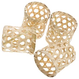 4pcs Bamboo Woven Candle Holders, Handmade Tea Light Holders for Home Decor, Beige Candle Cup Tray, 2.95x2.95x3.54 Inch