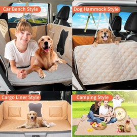 Back Seat Extender for Dogs,Dog Car Seat Cover Hard Bottom Holds 330 lbs,Waterproof Dog Hammock for Car Pet Backseat Protector with Mesh Window,Large Space Dog Travel Bed for Vehicles